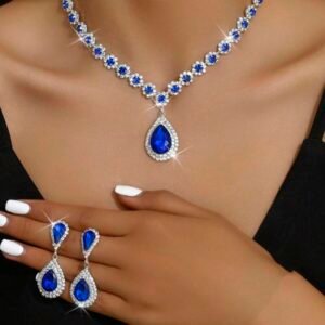 Blue Crystal Drop Necklace Earring Set